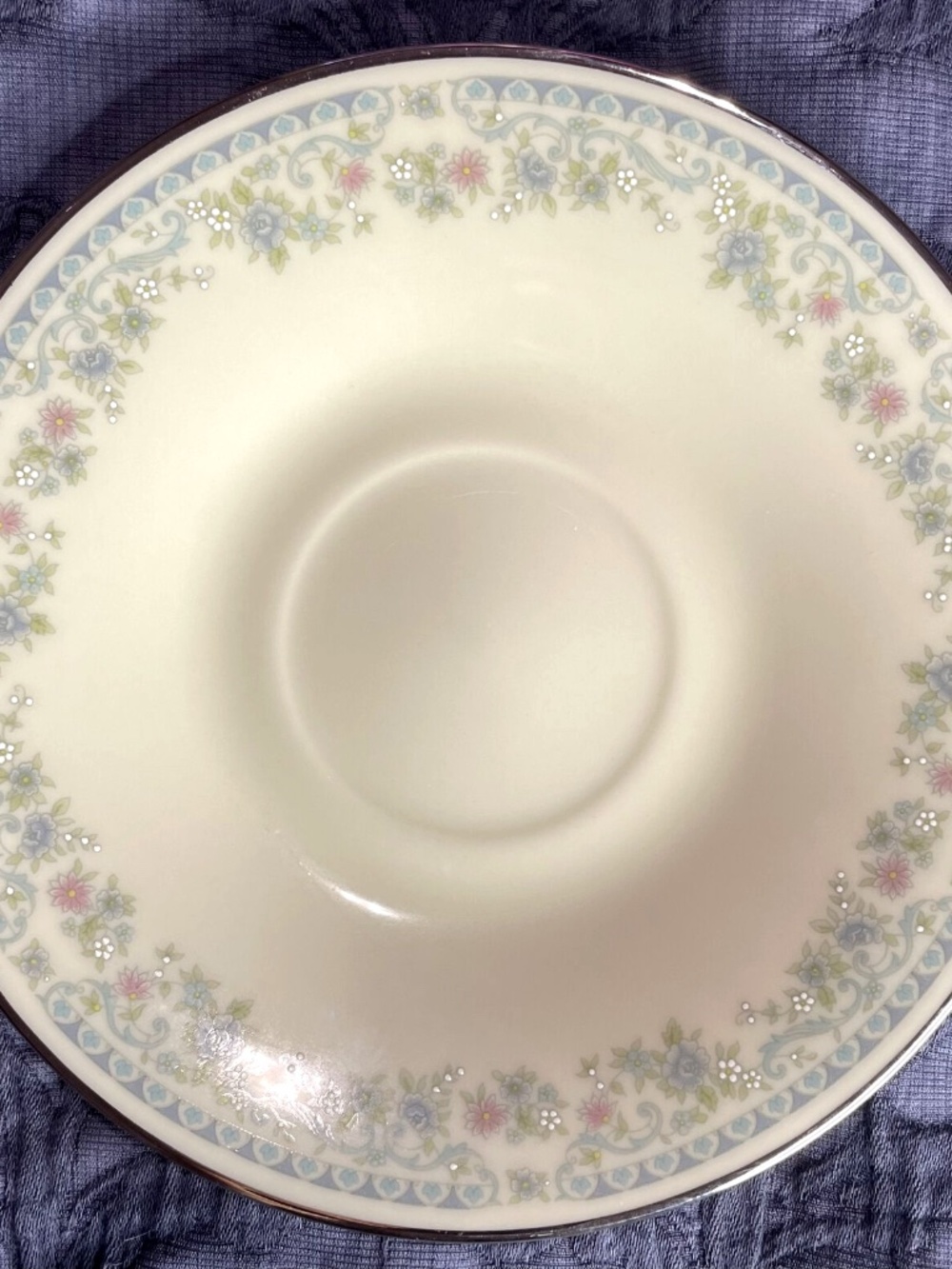 Lenox Columbine Saucer 6" Blue Flowers Vintage USA Platinum Trim Discontinued